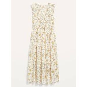 Old Navy Fit & Flare Floral Maxi Dress Large L Butter Yellow Cottagecore Boho